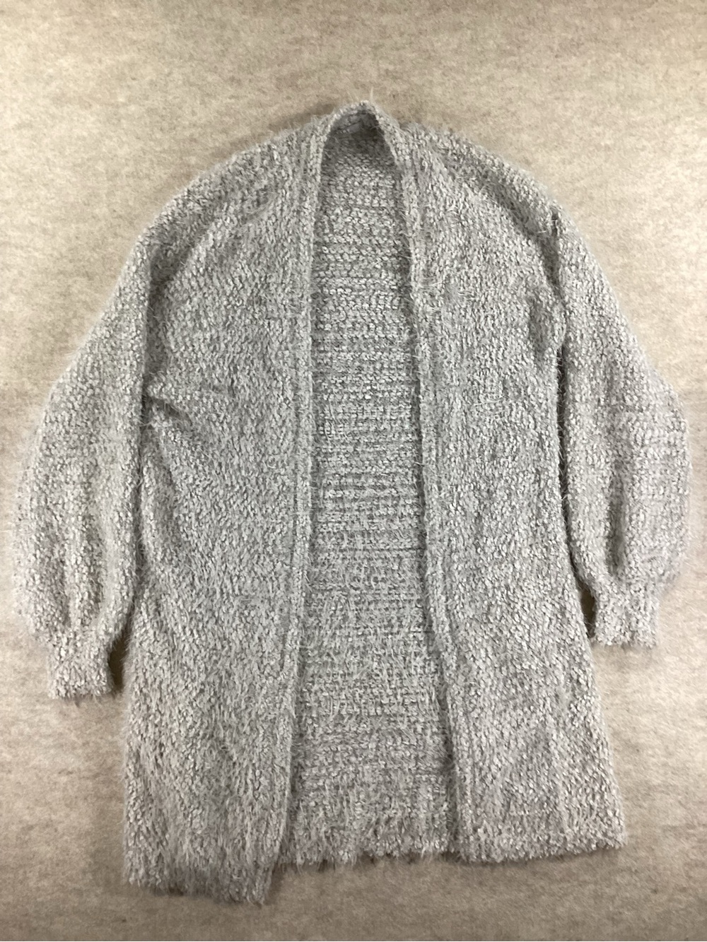 Tart Open-Front Fuzzy Cardigan — Light Gray